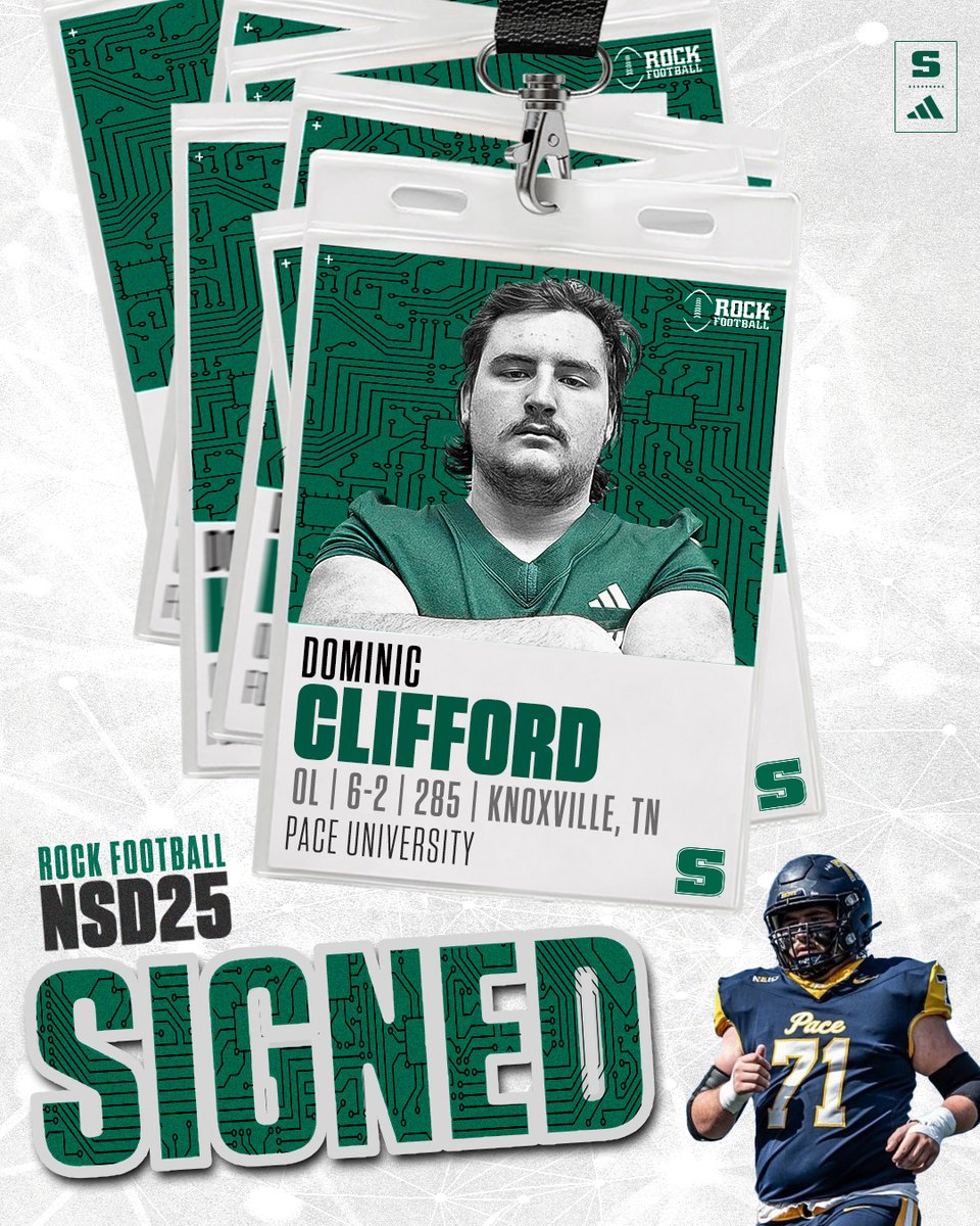 FB: Welcome to The Rock, Dominic Clifford! Dominic is an interior offensive lineman that transfers in from Pace after being named to the All-Rookie team in the NE10 Conference in 2024. 

#RockNSD25  |  tinyurl.com/229qtgax