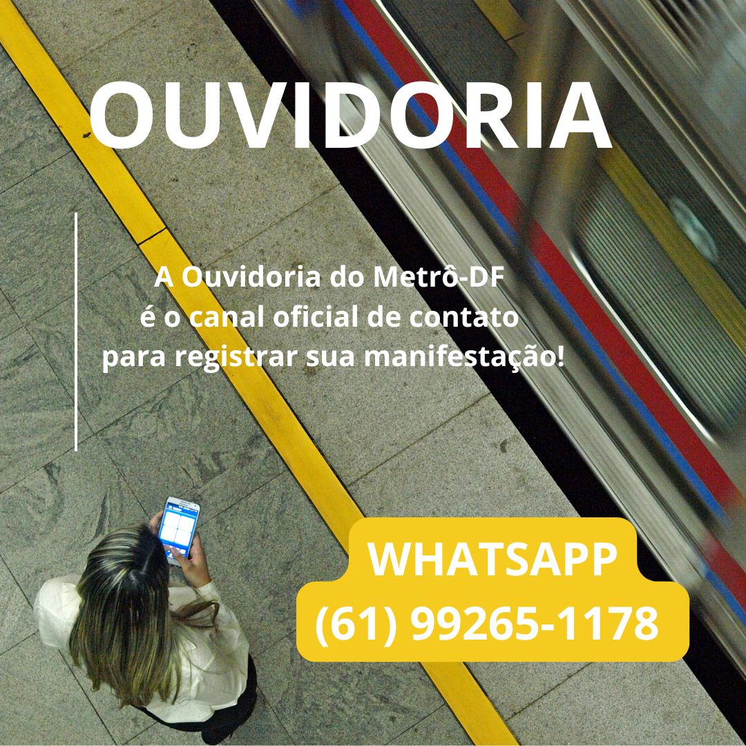 metrodfoficial's tweet image. 🚇 A Ouvidoria é o canal oficial para os usuários do @metrodfoficial que desejam cadastrar manifestações, seja de elogios, reclamações, informações ou sugestões. Confira o número do Whatsapp para contato: (61) 99265-1178.

#ouvidoria #metrodfoficial #mobilidadeurbana