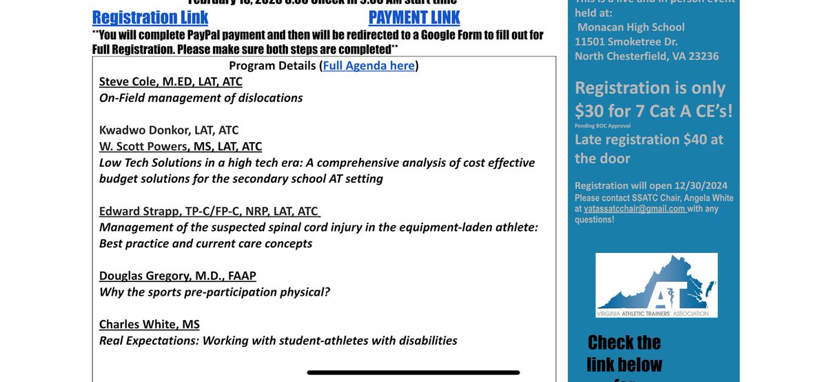 Join us for some CEUs!
VATA SSATC 2025 Winter Symposium Hosted at Monacan High School on February 15, 2025
We will kick off the weekend with an EAP workshop and social the evening of the 14th!
Will you be attending this workshop?