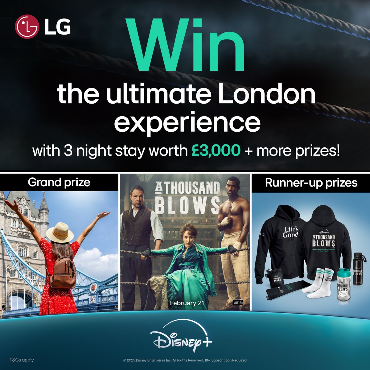 To celebrate the release of A Thousand Blows on <a href="/DisneyPlus/">Disney+</a> (21st February) we’re giving away some fantastic prizes!

To Enter:
- Like and share the post
- Tag the person you’d take with you

#LGUK #DisneyPlus #AThousandBlows #Competition #Giveaway