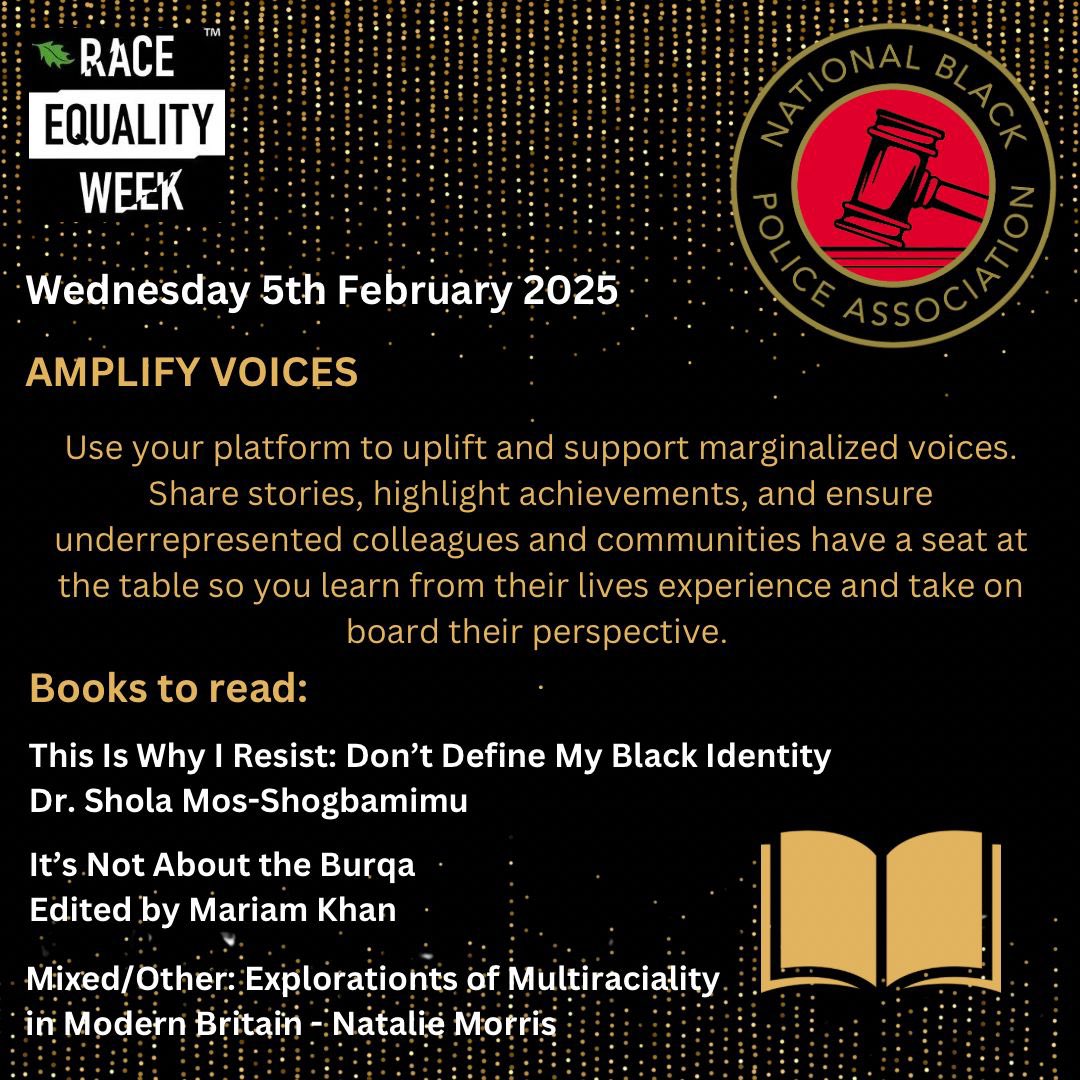 Day 3- Amplify Voices

#raceequalityweek  #WorkplaceInclusion 
#DiversityMatters  #RacialJustice 
#EveryActionCounts #RaceEqualityMatters #NBPA #staffassociations #staffnetworks