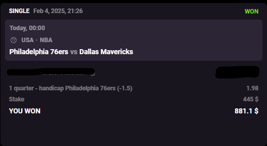 OddsNotify's tweet image. And we didn't finish there yesterday!

$445 Staked / PHI 76ers -1.5 1Q @ 1.98✅
$500 Staked / Atlanta vs Bologna - Under 4.5 Bookings✅

These are top leagues with large limits we have an edge in all thanks to our AI🧠

Bankroll now sits at $8102.91💰