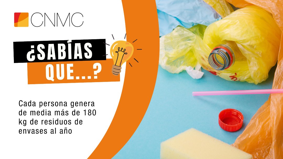 CNMC_ES's tweet photo. 📢 ¿Sabías que cada persona genera de media más de 180 kg de residuos de envases al año?
La gestión de estos residuos es clave para avanzar hacia una economía circular y más sostenible.
👉 https://t.co/VA0YfpAyBP
#SabíasQueCNMC #PromoCompetencia https://t.co/Sv5fUNwOw8