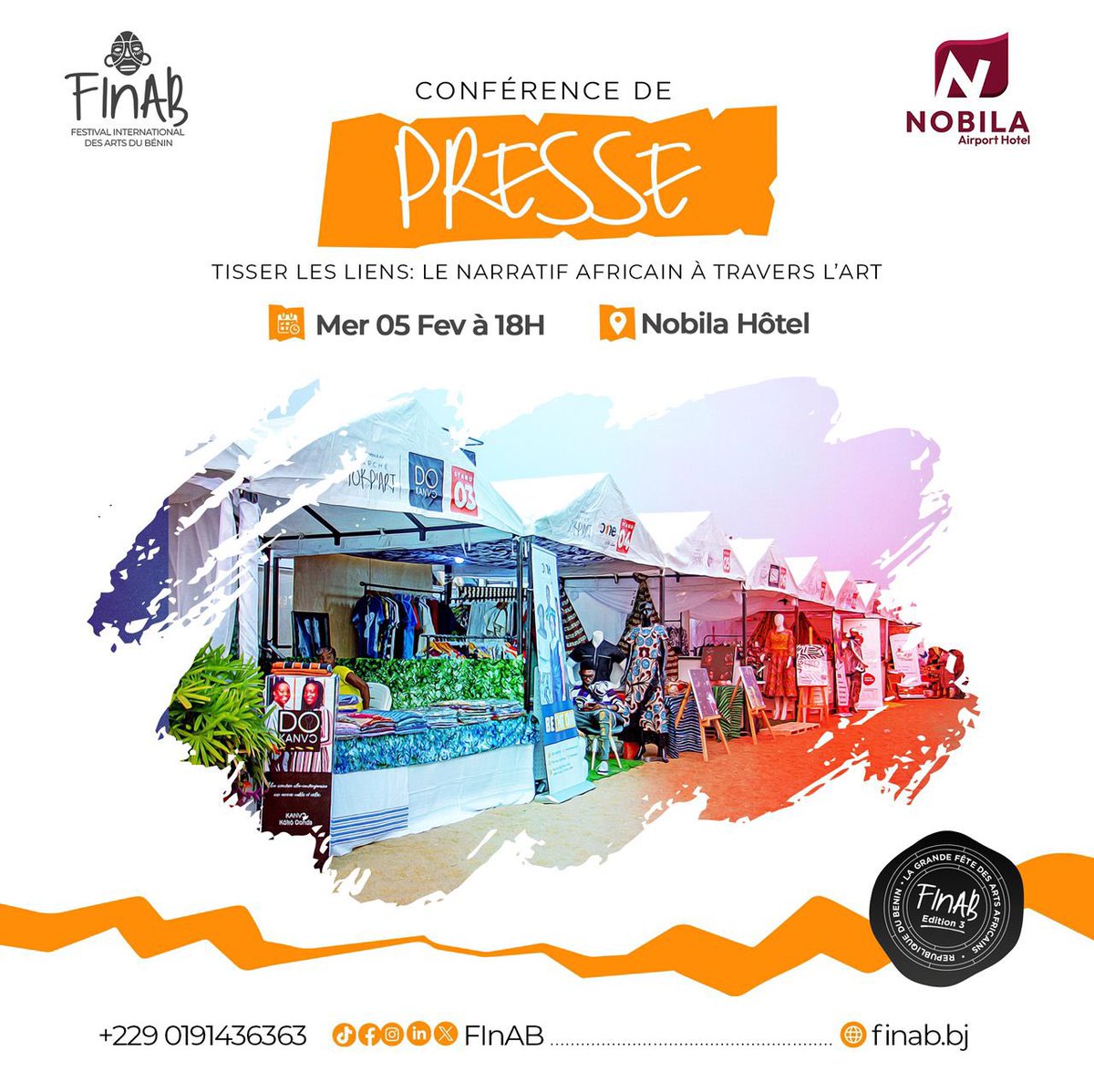 finabbj's tweet photo. Ce soir on se retrouve au Nobila Apart Hôtel pour notre conférence de presse dans le cadre du FINAB 2025 sur le thème « Tisser les liens : narratif africain à travers l’art »

Prenez le rendez-vous 👏🏾
#Finab2025 https://t.co/06SwbyF7KL