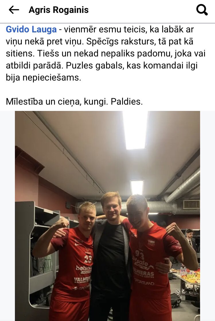 Kaspars Bernāts (@hater_222) on Twitter photo Lai arī komandas kapteinis jau emocionāli pavadīja, viņš ir atpakaļ, ilgi nebija jāgaida, Gvido Lauga palīdzēs <a href="/FBKValmiera/">FBK Valmiera</a> sezonas svarīgākajās spēlēs. Lai arī komandas kapteinis jau emocionāli pavadīja, viņš ir atpakaļ, ilgi nebija jāgaida, Gvido Lauga palīdzēs <a href="/FBKValmiera/">FBK Valmiera</a> sezonas svarīgākajās spēlēs.