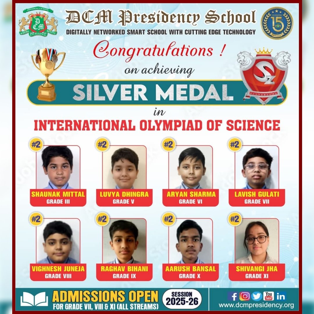 DCMPresidency's tweet image. Congratulations to the Gold,Silver and Bronze medal winners of Silverzone International Olympiad of Science.
Well done students !!
#bestschoolinludhiana #DCMP #olympiadchallenge
#matholympiad