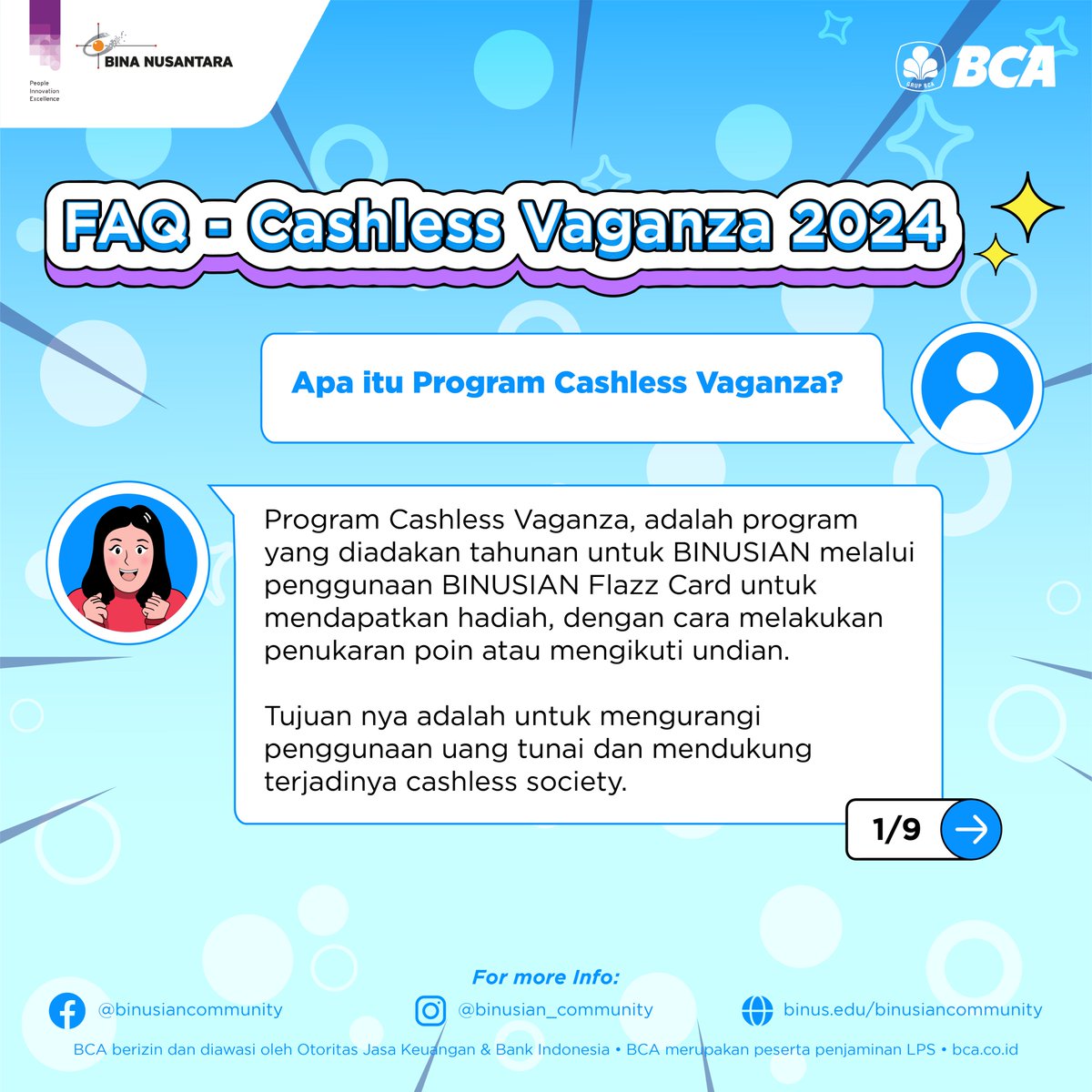 binusiancard's tweet image. ❓ Masih bingung soal pendaftaran Cashless Vaganza 2024?
Tenang! Semua jawabannya sudah ada di sini. Swipe &amp;amp; cari tahu selengkapnya! 👀👇

💳 Siap menikmati pengalaman cashless yang lebih seru? Yuk daftar sekarang! 🚀

#CashlessVaganza2024 #FAQTime #GakPakeRibet