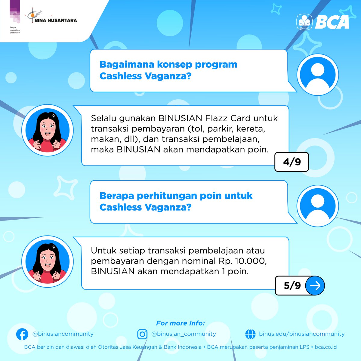 binusiancard's tweet image. ❓ Masih bingung soal pendaftaran Cashless Vaganza 2024?
Tenang! Semua jawabannya sudah ada di sini. Swipe &amp;amp; cari tahu selengkapnya! 👀👇

💳 Siap menikmati pengalaman cashless yang lebih seru? Yuk daftar sekarang! 🚀

#CashlessVaganza2024 #FAQTime #GakPakeRibet