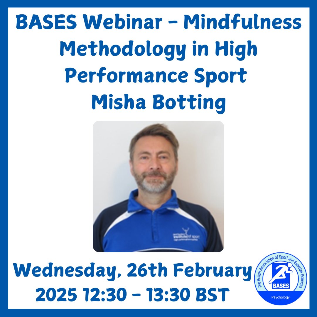 Misha Botting is delivering a BASES webinar on the methodology of mindfulness within high performance sport. Click the link below to register and to not miss out on this amazing CPD opportunity! bases-live.workbooks.com/process/1QDN0U…