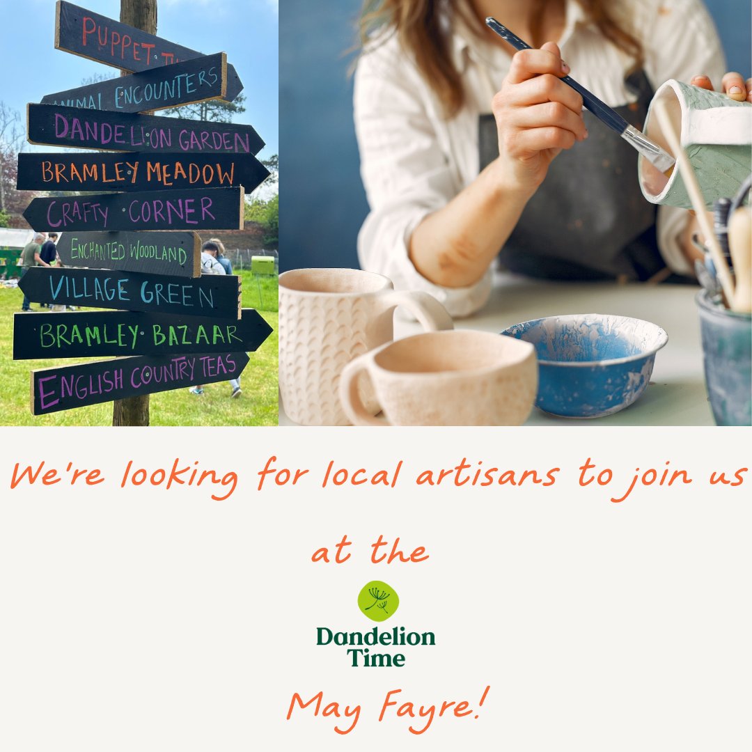 🧑‍🎨 If you create unique, handcrafted items and would like to take part in our annual extravaganza, please email, Kenresa on kenresastratford@dandeliontime.org.uk for more information.  

#artisancraft #Kentcrafters #KentMayFayre #KentCharity
