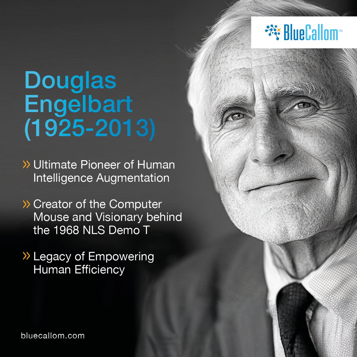 BlueCallom's tweet image. 🏆 𝐃𝐨𝐮𝐠𝐥𝐚𝐬 𝐄𝐧𝐠𝐞𝐥𝐛𝐚𝐫𝐭 - the ultimate #pioneer of #𝐇𝐮𝐦𝐚𝐧IntelligenceAugmentation
At #BlueCallom, we salute Engelbart’s legacy as we advance #AgenticAISolutions to supercharge human intelligence. ➡️ bit.ly/HumanIntellige…
#AI #AIAgents #AgenticAI #AIHero #KI