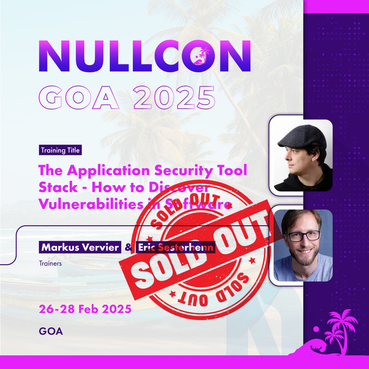 SOLD OUT: 4th Training for #NullconGoa2025 😱

What’s holding you back? We suggest securing your seat before it’s too late in your preferred hands-on training session. 

Explore Trainings: nullcon.net

#applicationsecurity #training #cybersecurity