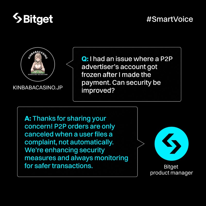 bitget's tweet photo. We’re listening because your voice makes us better! ✨
Thanks to @kinbaba97, @tyrannis22, @fi3farrel, and @DiamondZT_02 for sharing their #Bitget experiences in Ep. 5!
Check out our product manager’s responses 👇 and stay tuned for Ep. 6!
#SmartVoice