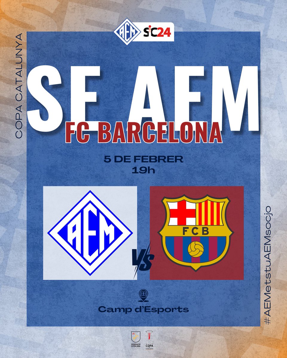 ⚽️𝗠𝗔𝗧𝗖𝗛 𝗗𝗔𝗬

🆚 <a href="/FCBfemeni/">FC Barcelona Femení</a> 
🏟️ Camp d’Esports
🏆 Copa Catalunya
⚔️ Semifinals
🕢 19:00h
📺 La Xarxa +, Lleida TV
📻 Lleida en joc (Segre.com)

#AEMetstuAEMsocjo #partdelsomni #AEMFCB