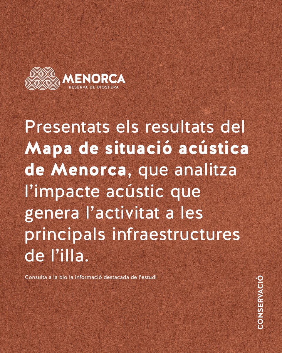 Menorca Reserva de Biosfera (@menorcabiosfera) on Twitter photo El <a href="/ConsellMenorca/">Consell de Menorca</a> ha presentat els resultats del Mapa de situació acústica de Menorca🔊que analitza la realitat acústica de l’illa i les principals fonts de soroll sobre el territori.
Una eina de prevenció i gestió de la contaminació acústica a Menorca: bit.ly/MapaAcusticMen… El <a href="/ConsellMenorca/">Consell de Menorca</a> ha presentat els resultats del Mapa de situació acústica de Menorca🔊que analitza la realitat acústica de l’illa i les principals fonts de soroll sobre el territori.
Una eina de prevenció i gestió de la contaminació acústica a Menorca: bit.ly/MapaAcusticMen…