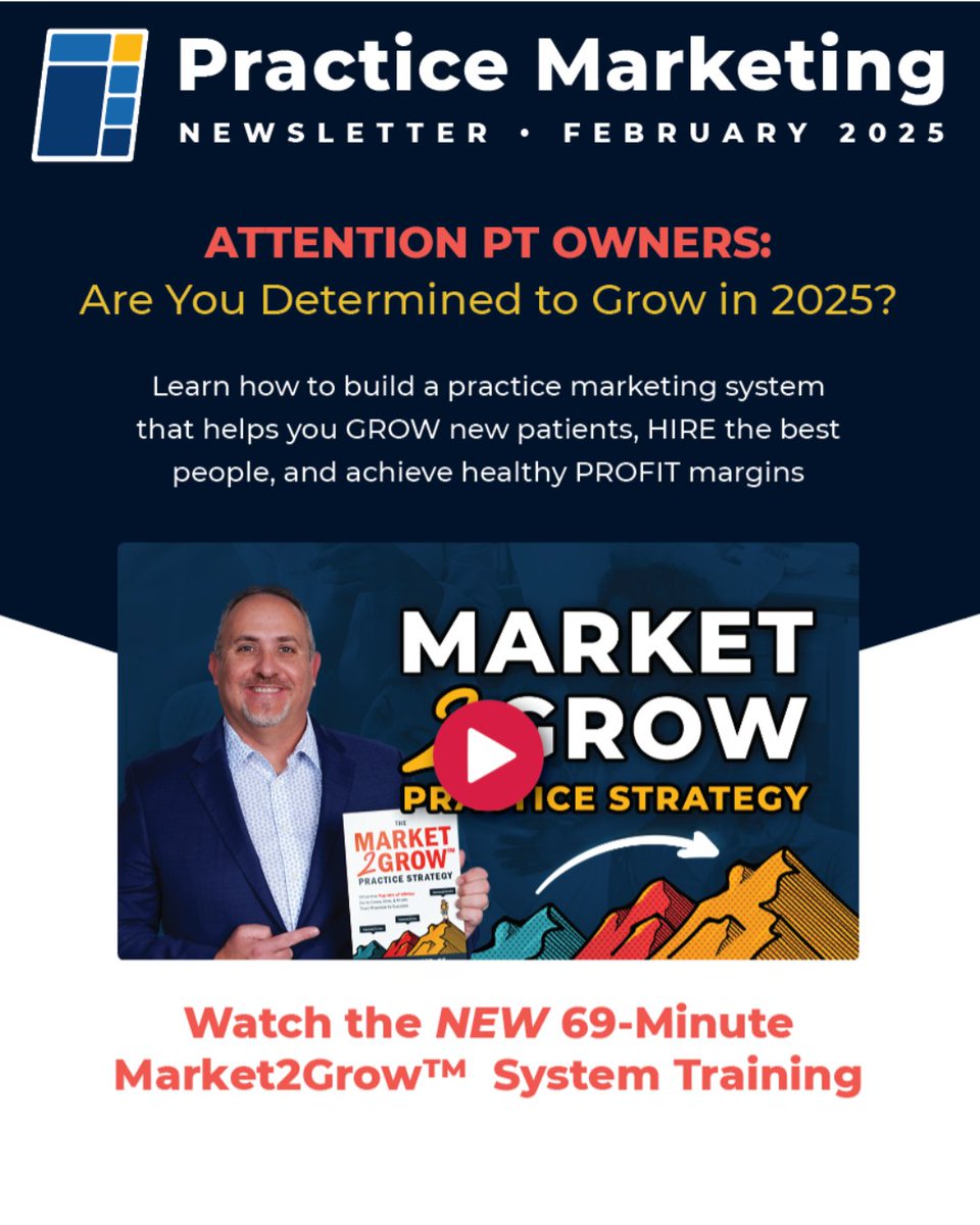PracticePromos's tweet image. Are you a practice owner looking to grow your clinic in 2025? 

The Top 10% of PT clinics are using these secrets to grow their business. It&apos;s all in the February issue of The Practice Marketing Newsletter. 

Read the latest issue!
online.flippingbook.com/view/640620784/