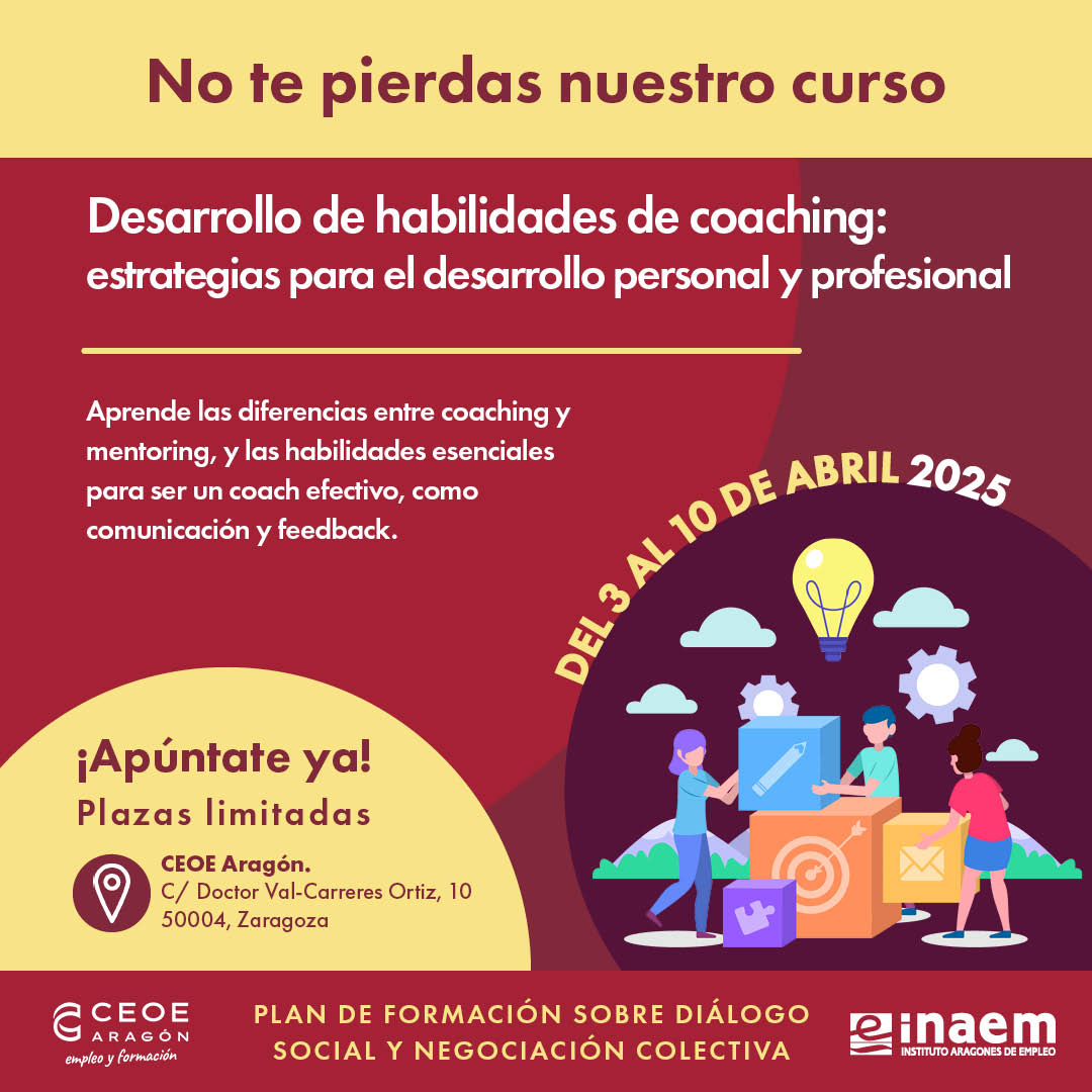 ✅ Prepárate para conocer las diferencias entre el coaching y el mentoring con nuestra formación gratuita en “Desarrollo de Habilidades de Coaching: Estrategias para el Desarrollo Personal y Profesional”.

▶️ empleo.ceoearagon.es/cursos/desarro…

@‌Inaempleo <a href="/ceoearagon/">CEOEAragon</a>