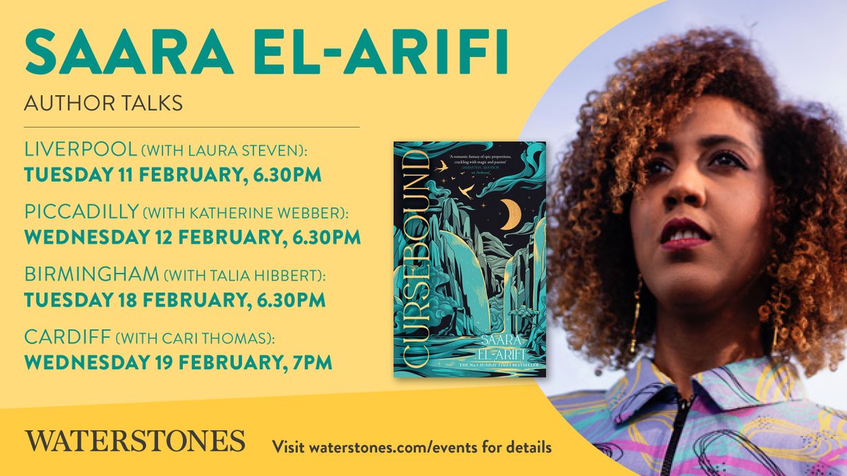 Join us for a series of fantastic events with Saara El-Arifi as we celebrate and discuss CURSEBOUND, the hugely anticipated sequel to Faebound, details here: waterstones.com/events/search/…