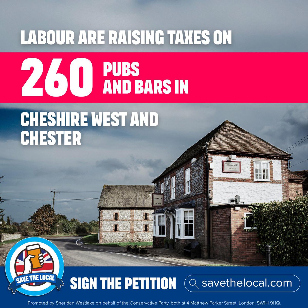 CWaCTory's tweet photo. Labour’s War on Pubs Could Close Your Local in #Cheshire West &amp; #Chester. 

Labour’s pub tax hike will force landlords to raise prices or shut their doors for good.

➡️ £1,000s extra in business rates
➡️ £800 extra per worker in NICs
➡️ Higher pint prices

https://t.co/oGVFVqUmUt https://t.co/ICIaeDMhOi