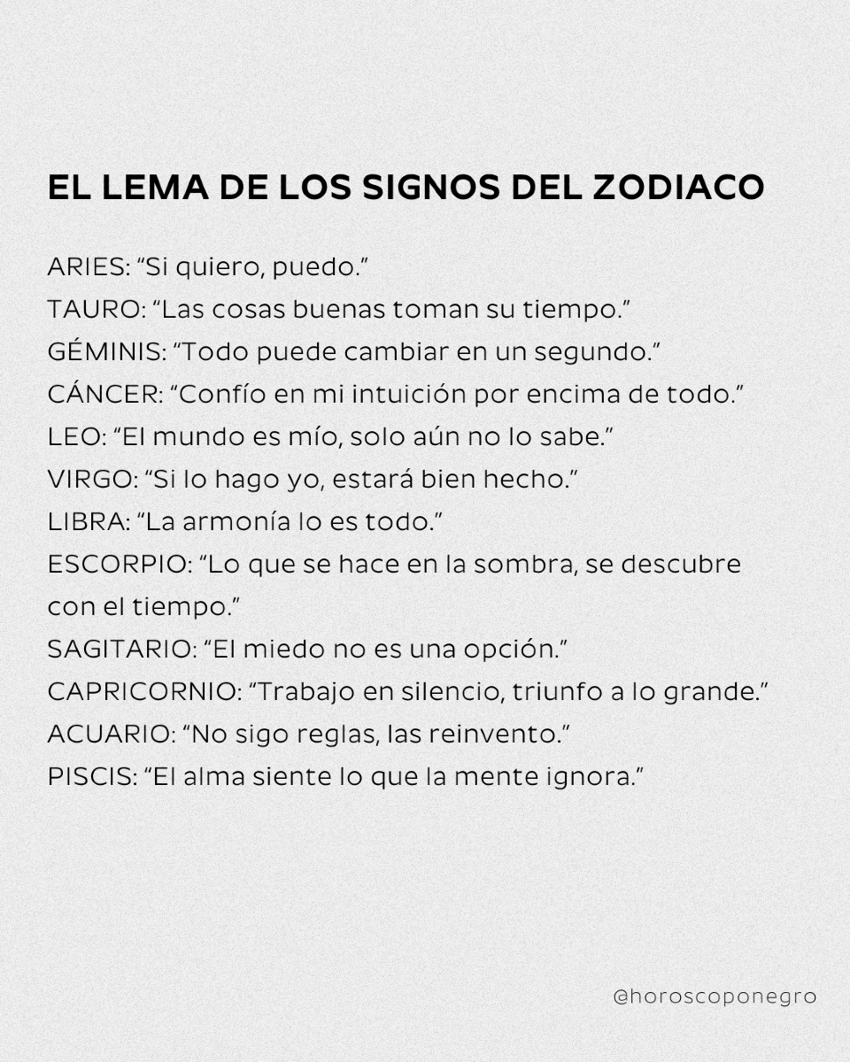 horoscoponegro's tweet photo. El lema de los signos del Zodiaco 💫 https://t.co/FdK2kBy9mF