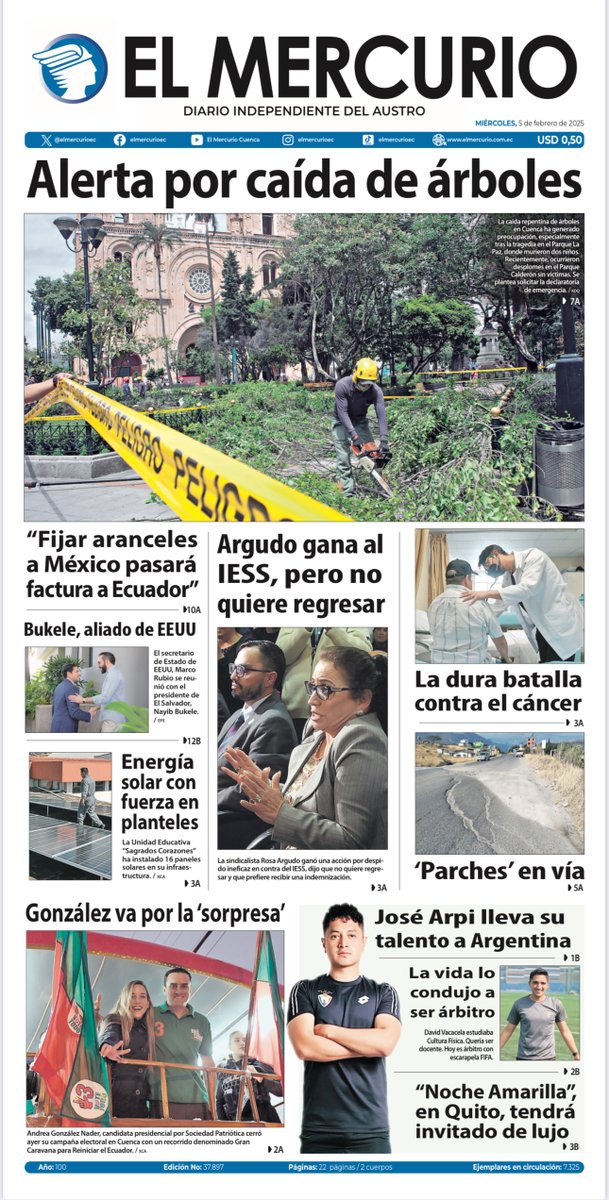 elmercurioec's tweet photo. #CUENCA | 📰Le presentamos nuestra portada impresa del este miércoles, 5 de febrero de 2025.👇 https://t.co/tjSj5vFVNN