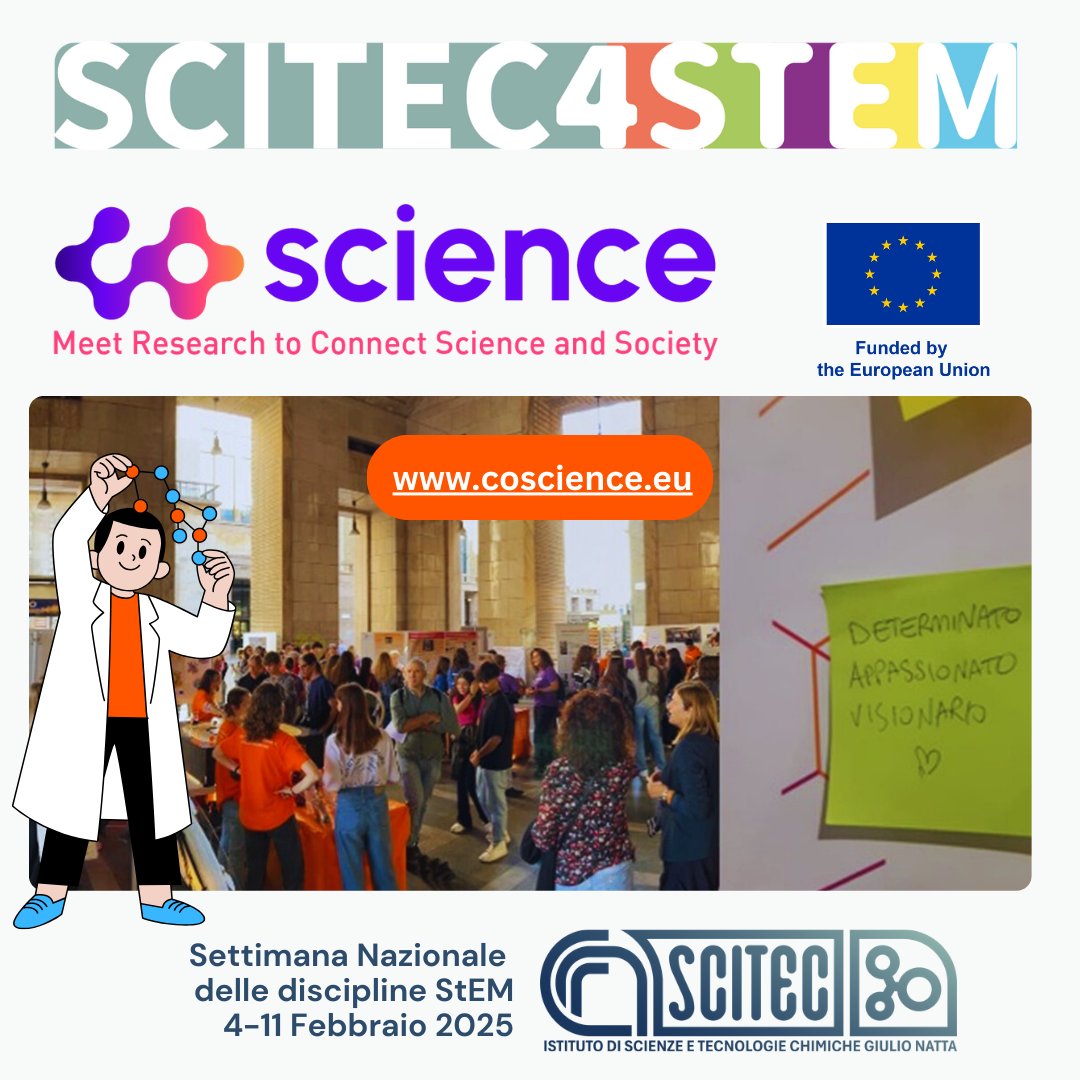 CNR - SCITEC (@cnr_scitec) on Twitter photo #SCITEC4STEM #ScegliSTEM #SettimanaSTEM
📌Il progetto <a href="/CoSciencee/">Progetto Co.Science</a> porta la scienza nelle piazze e nelle scuole! La scienza vissuta come un bene comune, per promuovere la partecipazione attiva della cittadinanza, le discipline STEM e le carriere scientifiche 🧬🧪⚗️ #SCITEC4STEM #ScegliSTEM #SettimanaSTEM
📌Il progetto <a href="/CoSciencee/">Progetto Co.Science</a> porta la scienza nelle piazze e nelle scuole! La scienza vissuta come un bene comune, per promuovere la partecipazione attiva della cittadinanza, le discipline STEM e le carriere scientifiche 🧬🧪⚗️