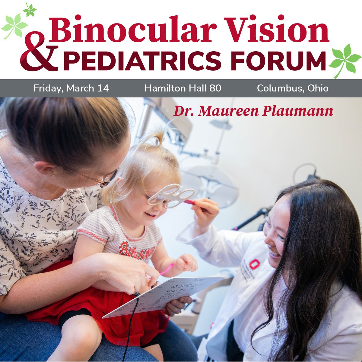 OSUOptometry's tweet photo. Registration is now open for the #OSUopt Binocular Vision and Pediatrics (BVP) Forum, which will be held on Friday, March 14 in Hamilton Hall 80. Our speaker will be Maureen Plaumann, OD, PhD, FAAO, Dipl AAO. https://t.co/qRdnxtyIz5 https://t.co/Ffu6ds0fB2