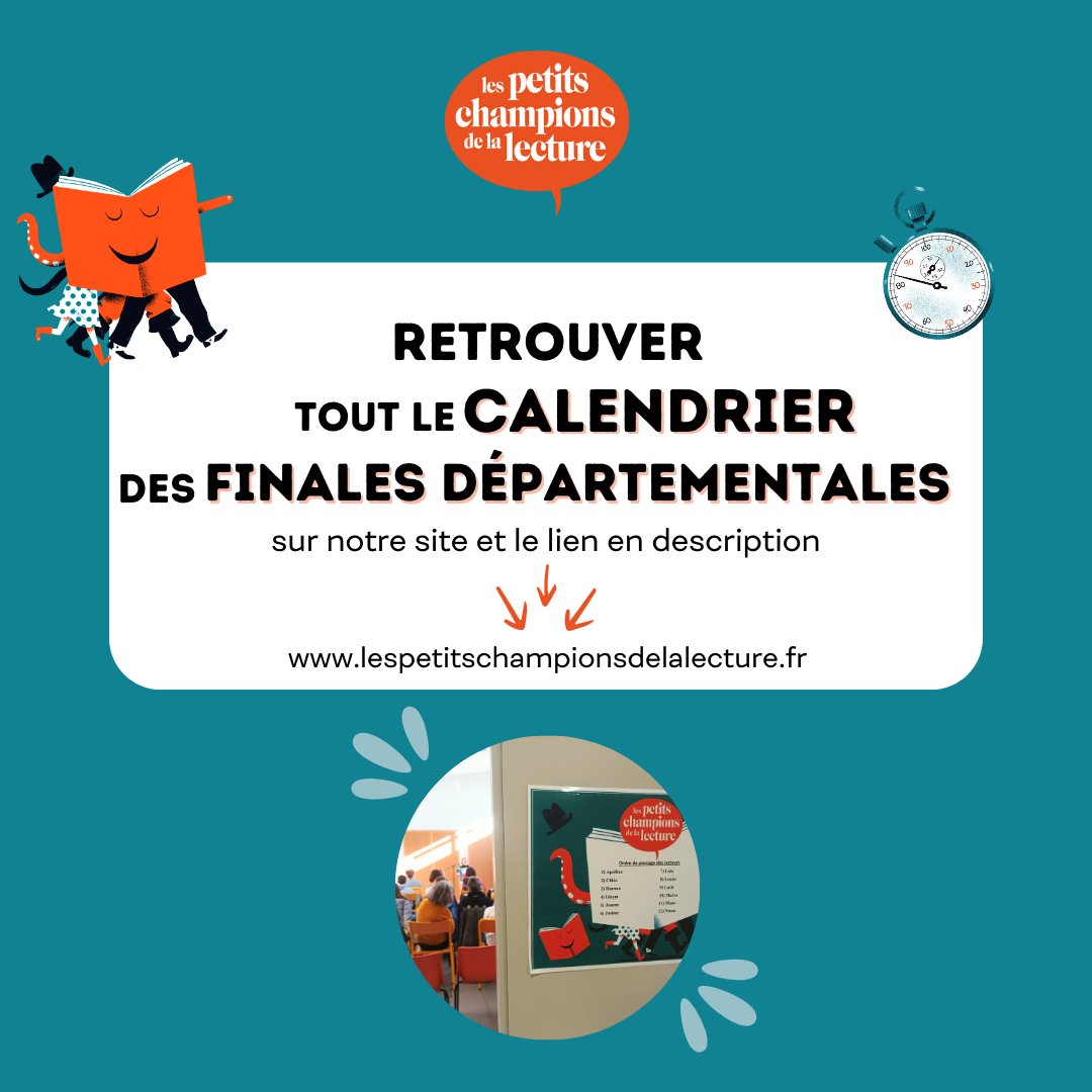 🎉 Du 8 février au 30 mars, c’est parti pour les finales départementales ! 📚✨

🎯 Dates et lieux des finales ?
Découvrez-les sur notre carte interactive 👉 lespetitschampionsdelalecture.fr/lieux-particip…

🫶 Venez nombreux ! 🙌
#lire #litteraturejeunesse #lecture #finaledepartementale #cm1 #cm2