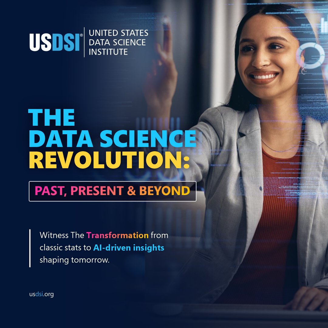 US_DSI's tweet image. Step into the future of data science—where AI, big data, and ethics shape innovation! Transform your career &amp;amp; lead the revolution.

🔗 bit.ly/4123Q1r

#USDSI #DataScienceRevolution #AIInnovation #BigData #TechEvolution #FutureTech #MachineLearning #DataDriven
