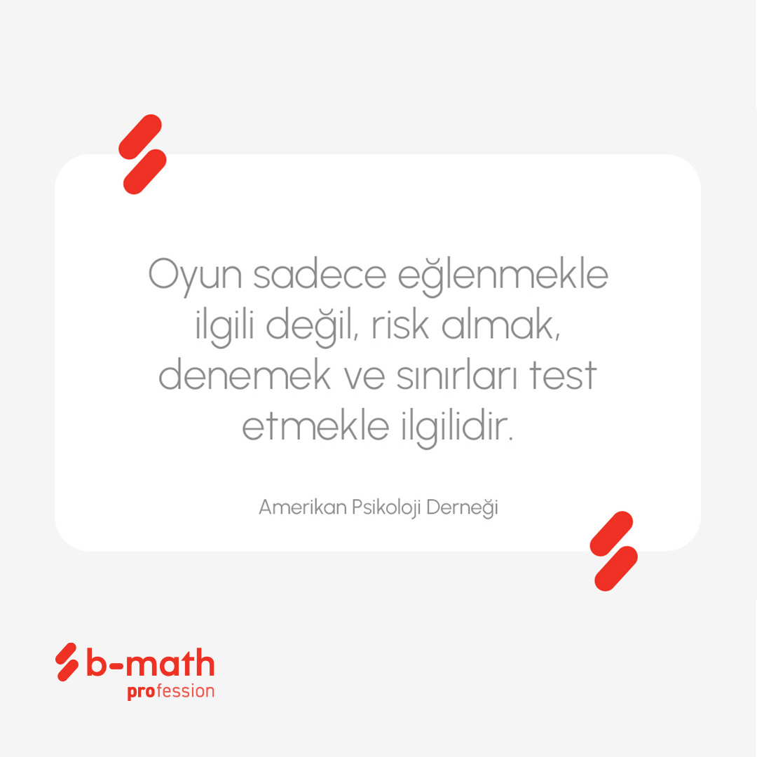bmathprofession's tweet image. ‘’Oyun sadece eğlenmekle ilgili değil, risk almak, denemek ve sınırları test etmekle ilgilidir.’’  Amerikan Psikoloji Derneği 

#bmathprofession #bmath #oyunlaeğitim  #kurumeğitimleri #matematikseldüşünme #profession #matematik #kurumsaleğitimler #profesyonel #eğitim