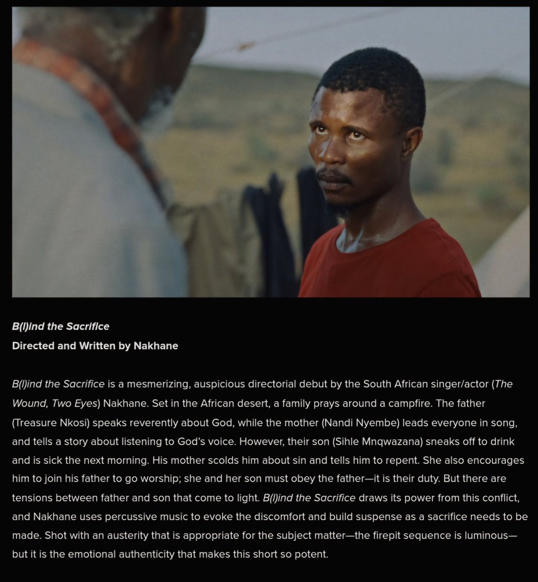 I am so proud of this project. ✨🙏🏽

Nakhane's B(l)ind the Sacrifice, starring yours truly, mentioned as one of the highlights at the Sundance Film Festival 2025. 🥰

moviejawn.com/home/2025/2/4/…
