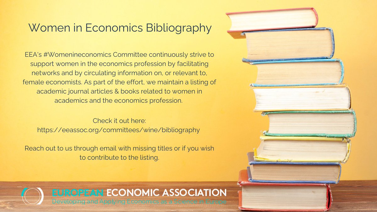 📢EEA's #Womenineconomics Committee keeps a listing academic journal articles &amp; books related to women in academics &amp; the economics profession.  Check it out eeassoc.org/committees/win…
Reach out to us though email with missing titles or if you wish to contribute to the listing