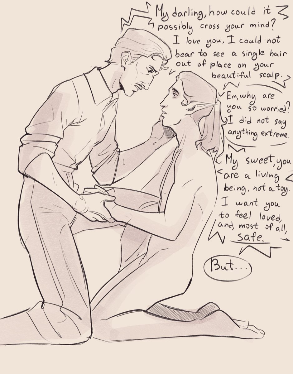 Nev_the_artist's tweet photo. Finally drawing something with my Rook and Emmrich

Agni is way too used to casual affairs where he was treated... Well, poorly. But sees it as normal for the lack of better experience.
Emmrich, however, was not impressed with the lack of boundaries 
#DragonAge #EmmrichVolkarin https://t.co/YuVXfvCmvY