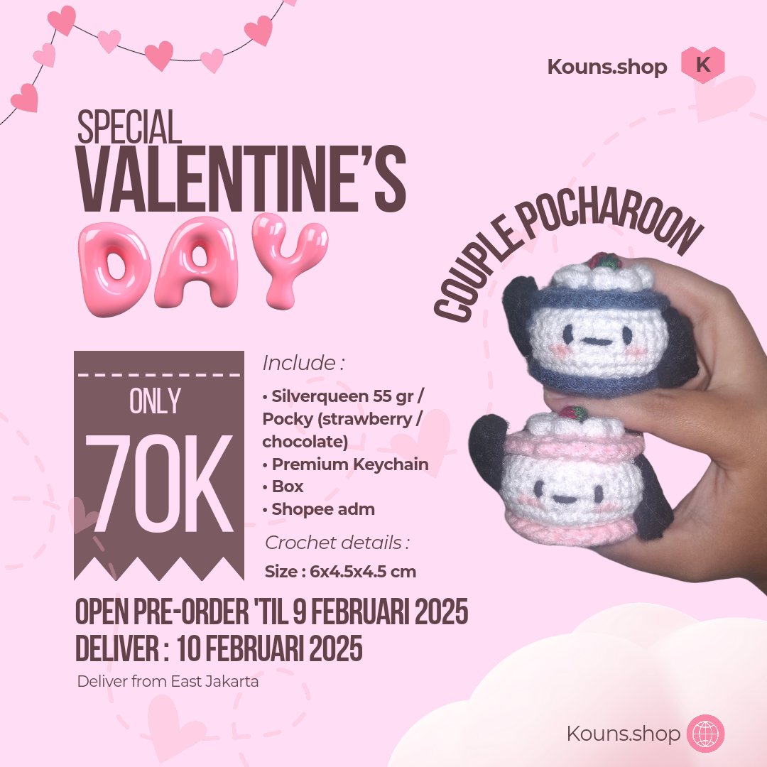 matchab0mb_'s tweet image. Haiii, aku lagi open order buat valentine's day nih
Couple crochet Pocharoon keychain
Sdh include cokelat/pocky dan prem keychain. 

💴 : Only 70k
🍊 : s.shopee.co.id/8zq7ZFH6wZ
Maks PO tgl 9 Feb ya 🫶

Dm for more info 
#zonauang #ValentinesDay
#couplekeychain