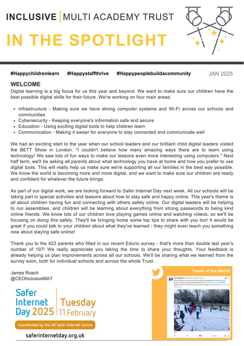 Inclusive Multi Academy Trust (@inclusivemat) on Twitter photo Our latest Trust newsletter is now available to read on our website. Take a look at what we have been up to in January here:
inclusivemat.co.uk/news/?pid=0&ni…
<a href="/BFS_Watford/">Beechfield School</a> <a href="/CTS_Watford/">Cherry Tree Primary School</a> <a href="/LHS_Watford/">Laurance Haines School</a>
#happychildrenlearn
#happystaffthrive
#happypeoplebuildacommunity Our latest Trust newsletter is now available to read on our website. Take a look at what we have been up to in January here:
inclusivemat.co.uk/news/?pid=0&ni…
<a href="/BFS_Watford/">Beechfield School</a> <a href="/CTS_Watford/">Cherry Tree Primary School</a> <a href="/LHS_Watford/">Laurance Haines School</a>
#happychildrenlearn
#happystaffthrive
#happypeoplebuildacommunity