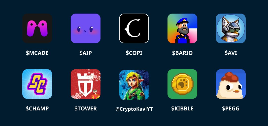 I've made a list of #GamiFi projects on <a href="/base/">Base</a> for 10-100x profits.

Make sure to Bookmark 🔖 this post. Like 👍 Retweet ♻️ to reach more people.

1. $MCADE - <a href="/Metacade_/">METACADE</a> 👑
2. $AIP - <a href="/pett_ai/">pett.ai</a> 👾
3. $COPI - <a href="/CornucopiasGame/">CornucopiasGame</a> 🎮

$PEGG $CHAMP $COPI $STONE $AVI $KIBBLE <a href="/base/">Base</a> <a href="/coinbase/">Coinbase 🛡️</a>