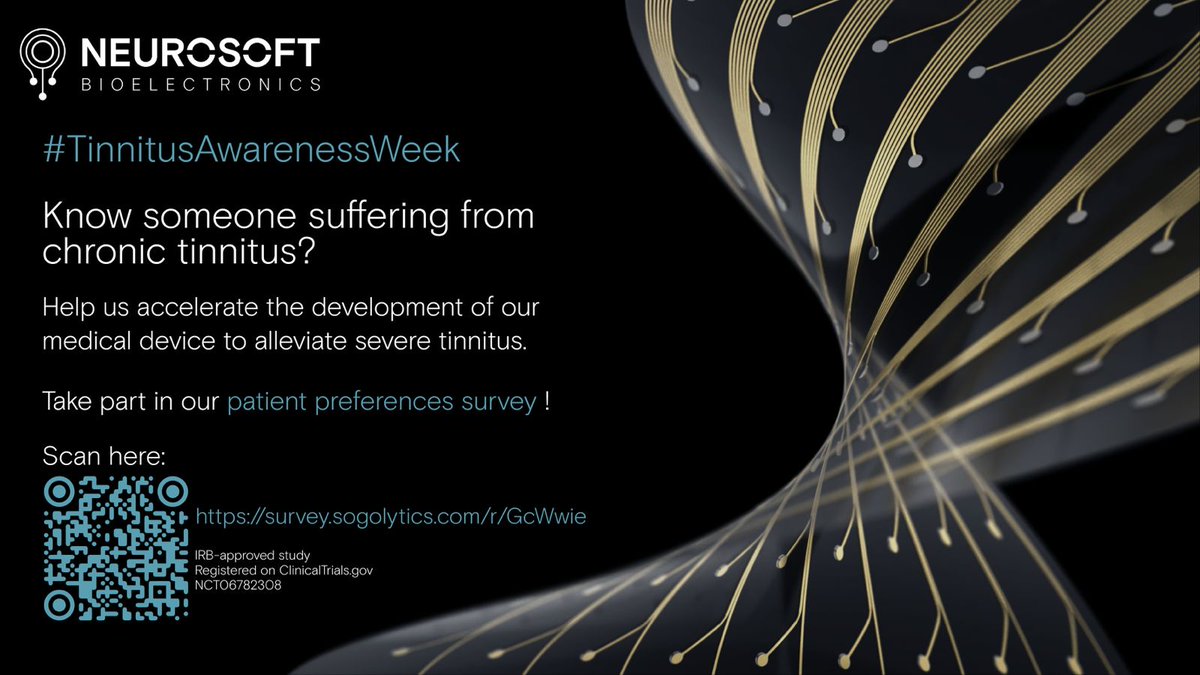 🚨 Know someone with chronic #tinnitus? 🚨

Support them during #TinnitusAwarenessWeek 2025 by sharing our Tinnitus Patient Preferences Survey (NCT06782308)! 🧠📊

Help shape the future of #tinnitus care!

📢 Survey open to all with chronic tinnitus:
👉survey.sogolytics.com/r/GcWwie