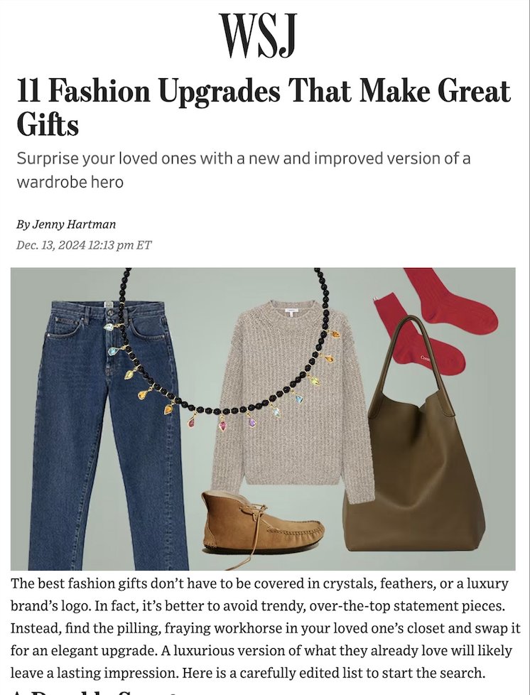 Thank you <a href="/WSJ/">The Wall Street Journal</a>: "... a fresh cashmere crewneck from Casasola is a smart gift that can endure years."