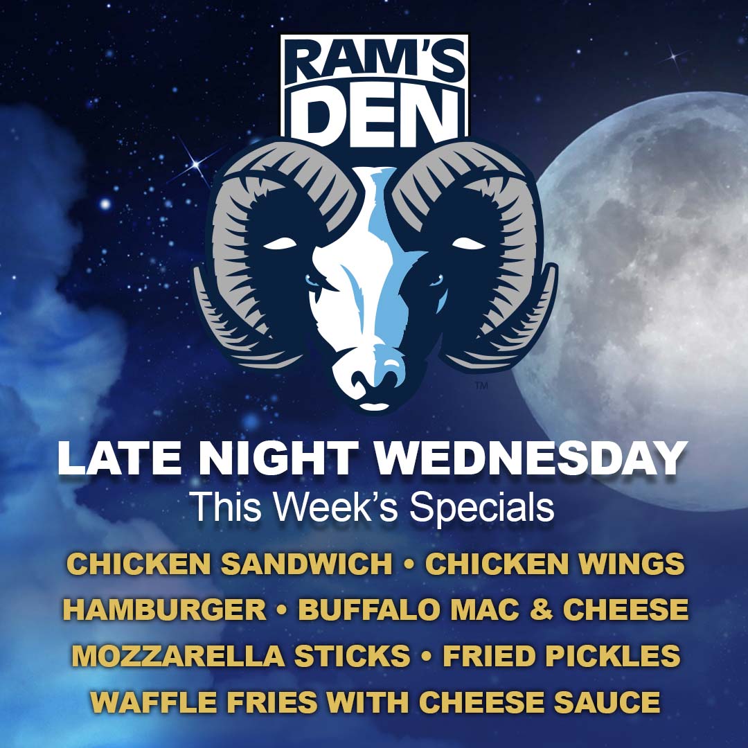 uridining's tweet image. Rams Den Late Night is back tonight! 🍽️
Swing by from 5 PM - 10 PM for some of our delicious
bites like crispy chicken sandwiches, buffalo mac &amp;amp;
cheese, and more! 😋🔥 Don't miss out!

#uridining #rhodyeats #RamsDenLateNight #FoodieFix
