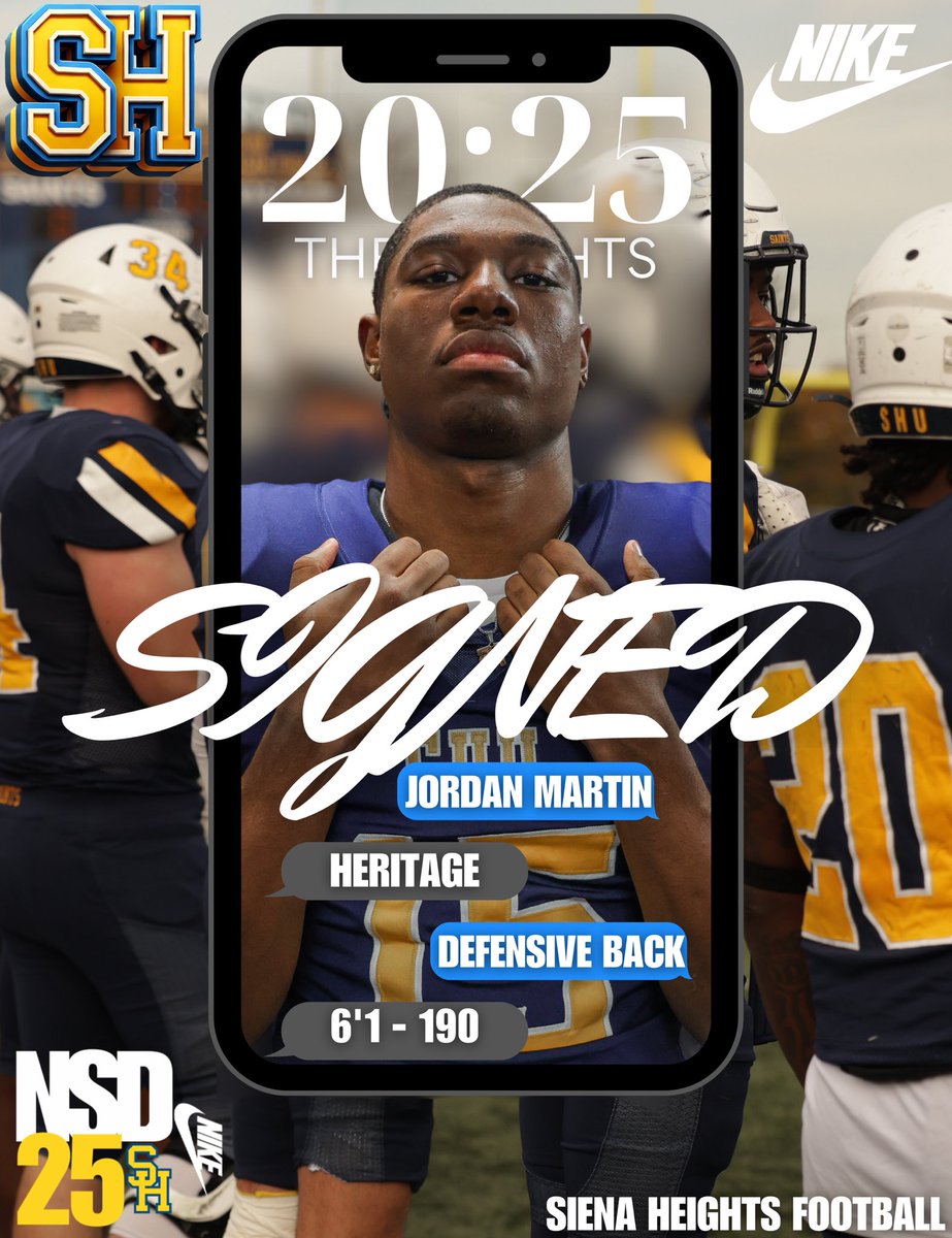 Siena Heights University Football (@sienaheightsfb) on Twitter photo 📝SIGNED
It’s official <a href="/JMartin_15/">Jordan Martin</a> is now a Saint!
Welcome to the Saints family!
#JoinTheHunt🐺 #ONE💙💛 📝SIGNED
It’s official <a href="/JMartin_15/">Jordan Martin</a> is now a Saint!
Welcome to the Saints family!
#JoinTheHunt🐺 #ONE💙💛