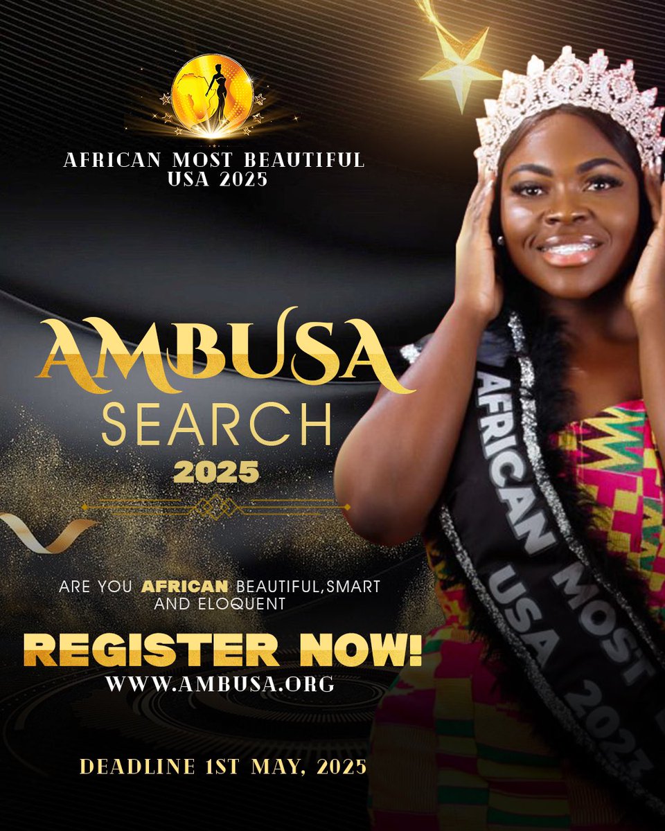 The search for a new Queen is on! Visit ambusa.org to register now and you could be on your way to become the next African Most Beautiful USA Queen! #AMBUSA25