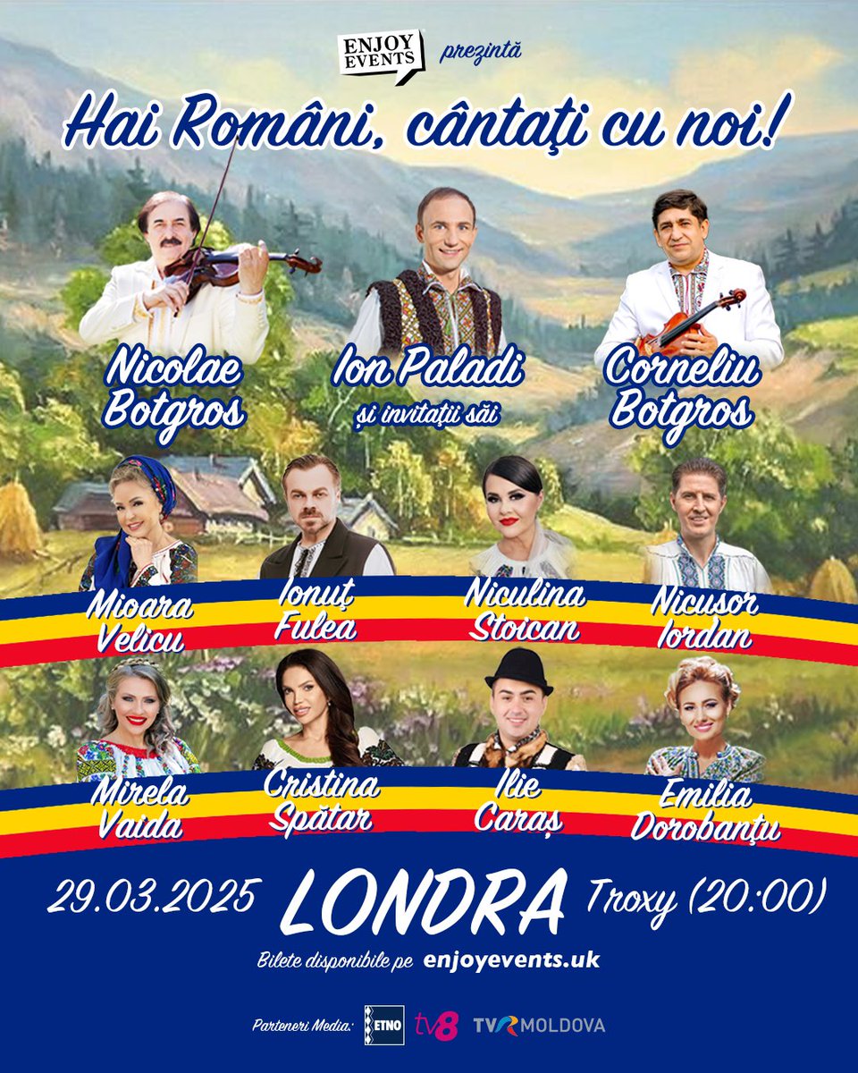 Hai Români, cântați cu noi! <a href="/IonPaladi/">Ion Paladi</a> și invitații săi te așteaptă la un concert inedit unde tradiția, obiceiurile și portul popular se vor întâlni pe scenă la DUBLIN (28.03) și LONDRA (29.03).

Bilete disponibile pe enjoyevents.uk