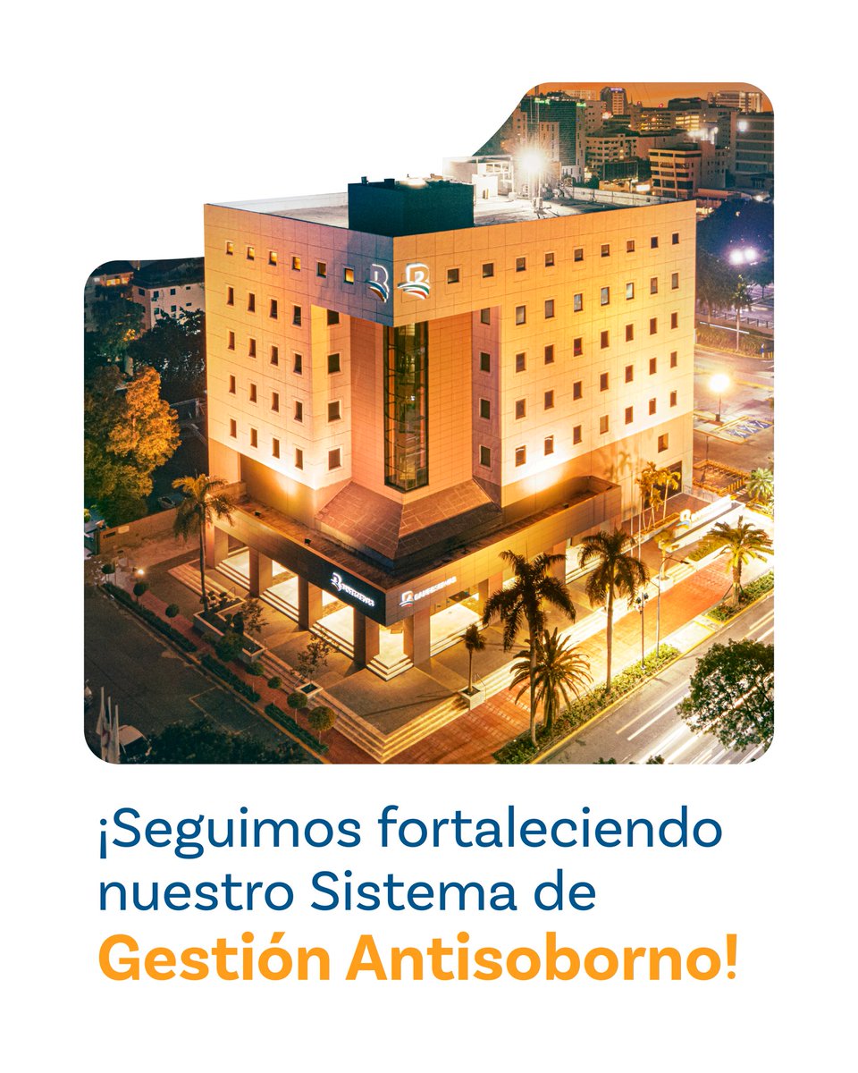 BanreservasRD's tweet photo. Celebramos con gran orgullo la revalidación de la certificación ISO 37001 sobre Sistemas de Gestión Antisoborno. 

Al garantizar un ambiente más seguro y confiable, reafirmamos el compromiso con la transparencia y la confianza de los #clientesBR, al igual que nuestra posición como referente en integridad y buenas prácticas en el sector financiero del país. 

¡Felicitamos el esfuerzo conjunto de la Vicepresidencia de Cumplimiento y el Comité de Cumplimiento ético! 

#Banreservas #elBancodeTodoslosDominicanos #ISO37001 #CumplimientoBR