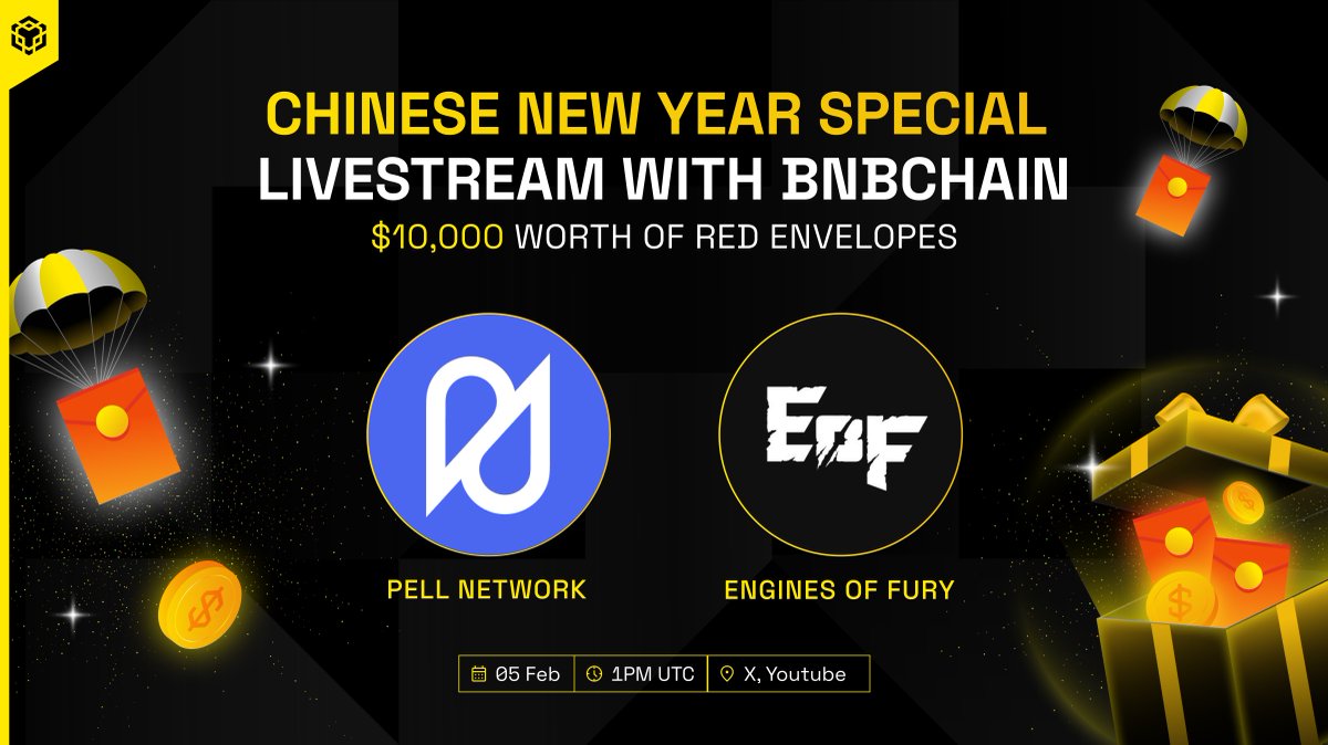 BNB Chain (@bnbchain) on Twitter photo Join our last new year special livestream and grab a share of the $10,000! 🧧
youtube.com/watch?v=aLzZ7o…
Rewards will be explained and distributed during the livestream.
How to participate:
1️⃣ Follow <a href="/BNBCHAIN/">BNB Chain</a> , <a href="/BNBCHAINZH/">BNB Chain 華語</a>, <a href="/Pell_Network/">Pell Network | BTC Restaking</a> and <a href="/EnginesOfFury/">Engines of Fury 🎮</a>
2️⃣ Reshare this post Join our last new year special livestream and grab a share of the $10,000! 🧧
youtube.com/watch?v=aLzZ7o…
Rewards will be explained and distributed during the livestream.
How to participate:
1️⃣ Follow <a href="/BNBCHAIN/">BNB Chain</a> , <a href="/BNBCHAINZH/">BNB Chain 華語</a>, <a href="/Pell_Network/">Pell Network | BTC Restaking</a> and <a href="/EnginesOfFury/">Engines of Fury 🎮</a>
2️⃣ Reshare this post
