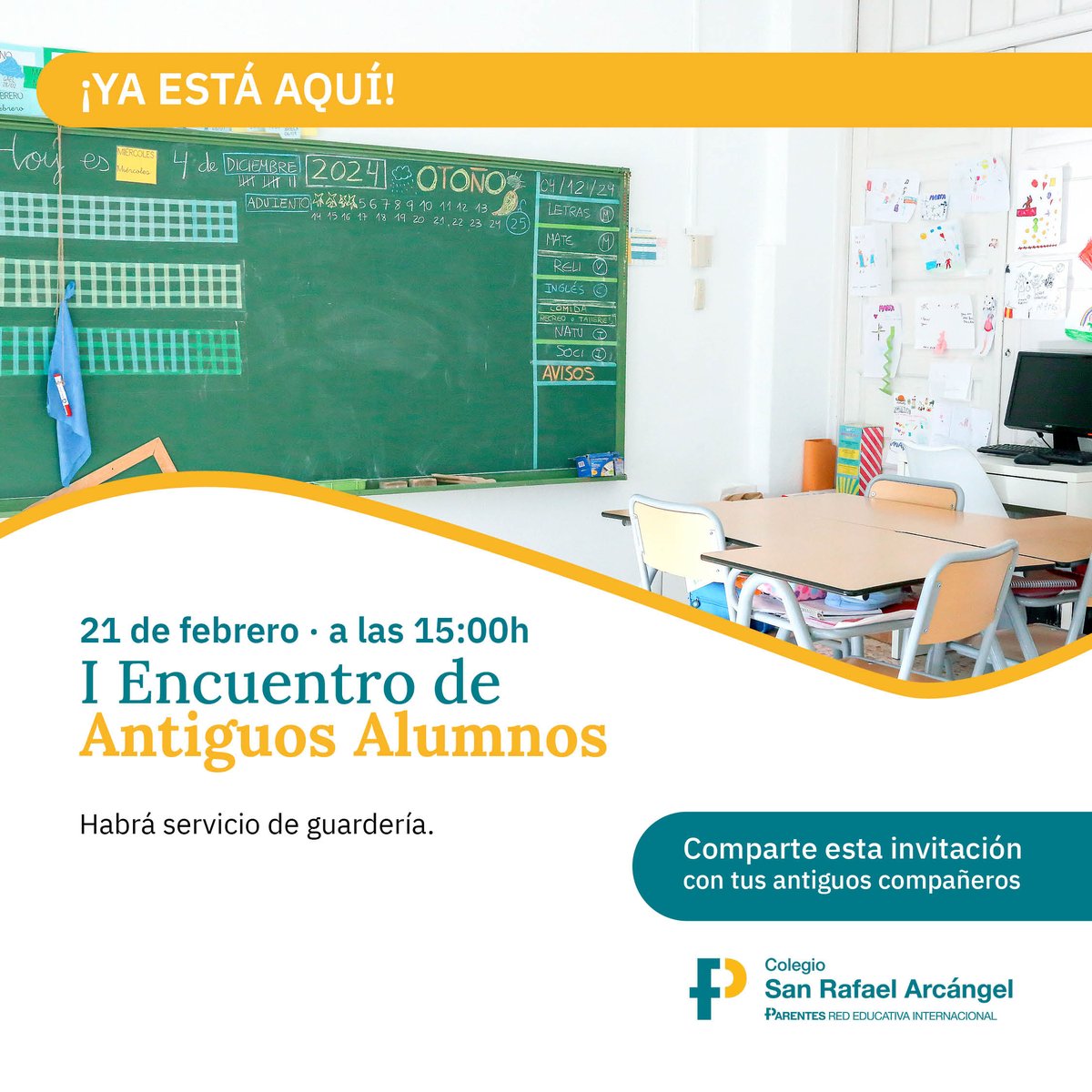 Este año organizamos con ilusión el I Encuentro de Antiguos Alumnos. Inscríbete en el siguiente enlace sanrafaelmadrid.es/encuentro-de-a… y únete a esta jornada llena de emoción y compañerismo. ¡Te esperamos! 🙌🏻

*Habrá servicio de guardería. 👶🏻