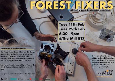 #ForestFixers' #repairclubs are #skillsharing+#training for people who want to help out at our #repaircafes.
Everyone welcome! Every other Tues 6:30-9pm <a href="/TheMillE17/">The Mill E17</a>! <a href="/RestartProject/">The Restart Project</a> <a href="/RecycleFYC/">RecycleFYC</a> <a href="/ReLondon_UK/">ReLondon</a> <a href="/gogreenmcr/">Biffa Engagement Team</a> <a href="/CircularLondon/">hello@relondon.gov.uk</a> <a href="/WFLabourParty/">Waltham Forest Labour</a>