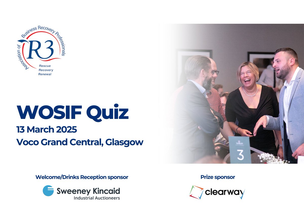 Join us at the R3 WOSIF Quiz 2025 on 13 March to test your knowledge, reconnect with colleagues, and build relationships with professionals from across the region. 

For further details go to bit.ly/40BTu6M.

#turnaround #insolvency #restructuring