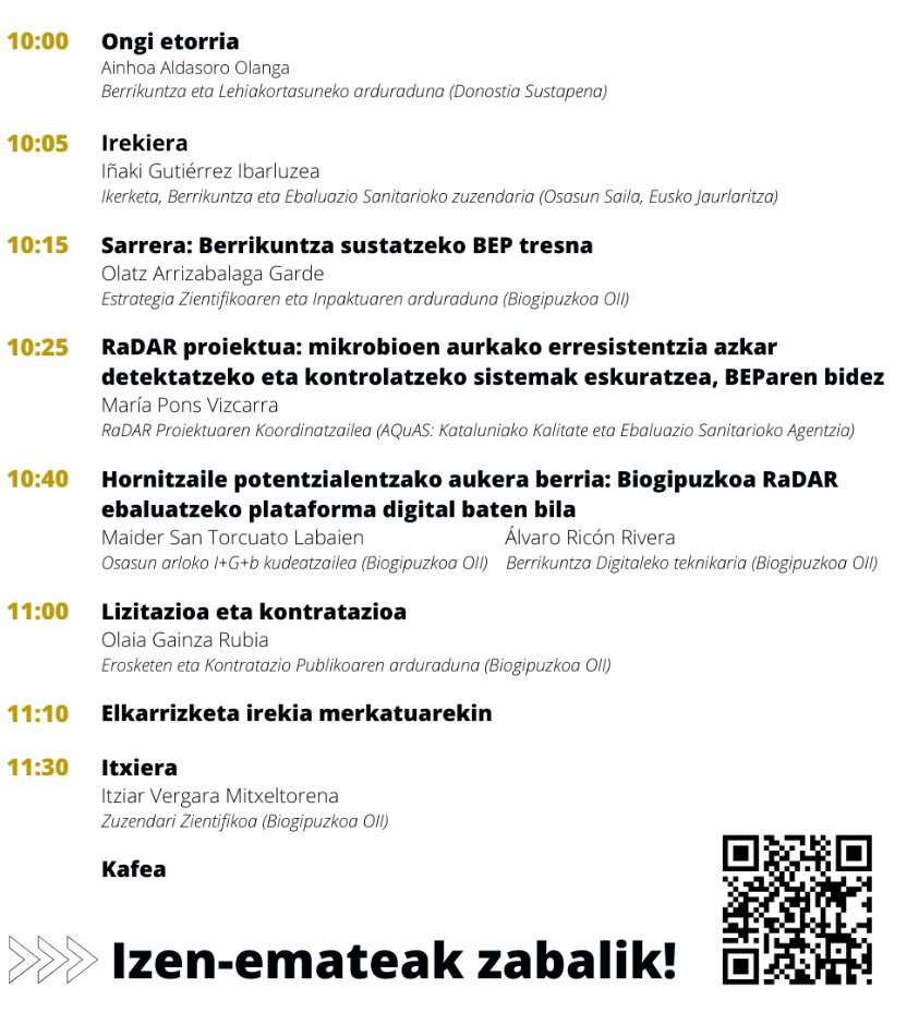 📅 SAVE THE DATE: <a href="/RaDARPPI/">RaDAR</a> Market Information event

💻 RaDAR Evaluation Digital Platform

📍 EKINN, San Bartolome gaina 16, Donostia
📅 Otsailak 19 Asteazkena 
⏰ 10:00 - 11:30 

✍️ Izena eman!
s.mtrbio.com/dccneeyjxr