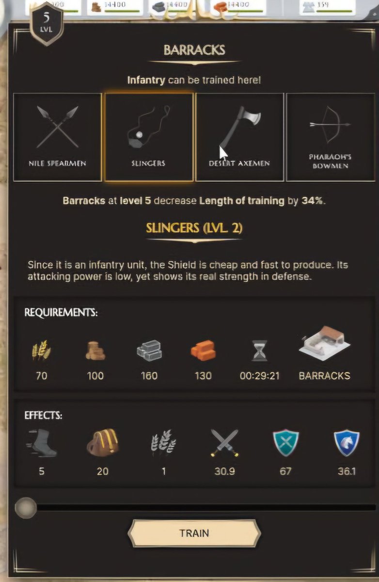 strategy game from THE LAST MONARCHY where the player can train various infantry units such as vassals in barracks. It takes70 wheat,100 wood,160 stone and130 brick and 29 minutes and 21 seconds to build a farmer.These units have high strength in defense.
<a href="/thelastmonarchy/">The Last Monarchy</a>
😎⚔️