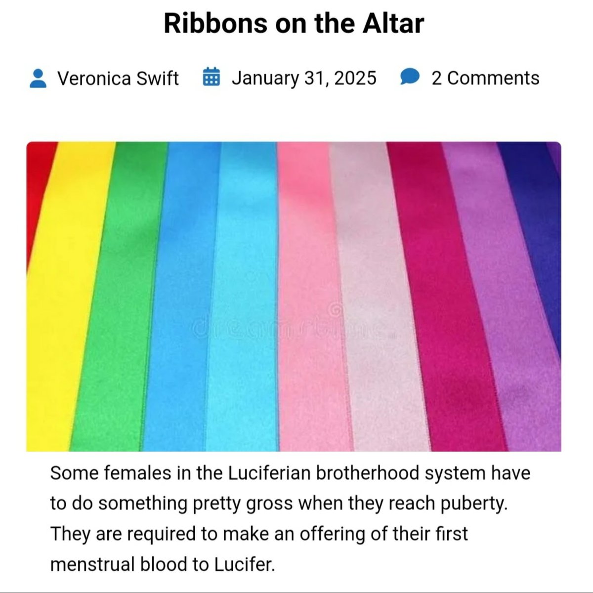 jinxmeistr's tweet photo. This is gross🤢 but @VeronicaSwift71 's post Ribbons on the Altar recounts one of the rituals in the #Luciferian #Brotherhood as a mockery of Jesus' living blood sacrifice by offering menstrual blood to Lucifer that's "dead"🚨
#veronicaswiftblog
Subscribe
https://t.co/9XRgLuNBoK https://t.co/n8FUJSh0qU